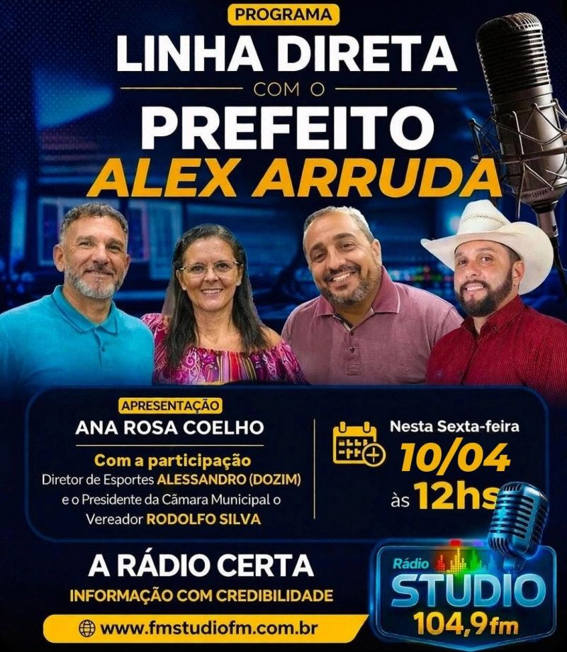 NÃO PERCAM PROGRAMA LINHA DIRETA COM O PREFEITO NESTA SEXTA-FEIRA 10/03/26 AS 12HS